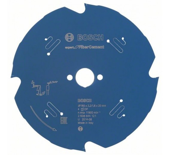 Darbo įrankiai. Įrankių priedai. Pluoštinio cemento pjovimo diskai. Diskas BOSCH Expert for Fibre Cement, 160 mm x 20 mm 