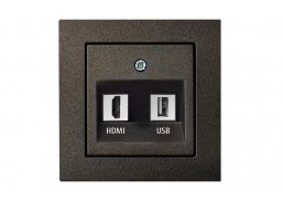Elektros prekės. Instaliacija - kištukiniai lizdai, jungikliai ir kt.. Liregus jungikliai, kištukiniai lizdai ir kt.. Liregus EPSILON serija juodos spalvos. Duomenų perdavimo lizdas HDMI+USB, juodos sp. 