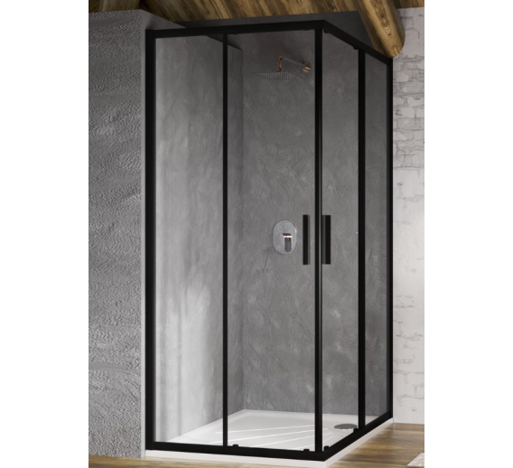 Santechnikos prekės. Vonios įranga. Dušo kabinos ir padėklai. Dušo kabina Transparent Slim juoda 