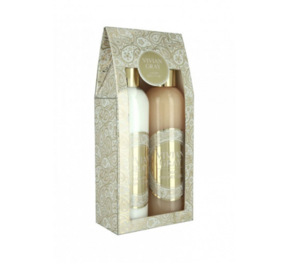 Švaros prekės. Kūno ir plaukų priežiūros priemonės. Dušo želės ir kūno losjono rinkinys Vanilla 2x250ml