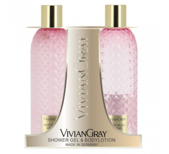 Švaros prekės. Kūno ir plaukų priežiūros priemonės. Dušo želės ir kūno losjono rinkinys MuscAnanas 2x300ml