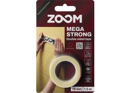 Vidaus apdailos prekės. Pakavimo, izoliacinės, lipnios juostos. Dvipusio lipnumo juostos. Dvipusė lipni juosta Mega strong ZOOM 19 mmx 1,5 m