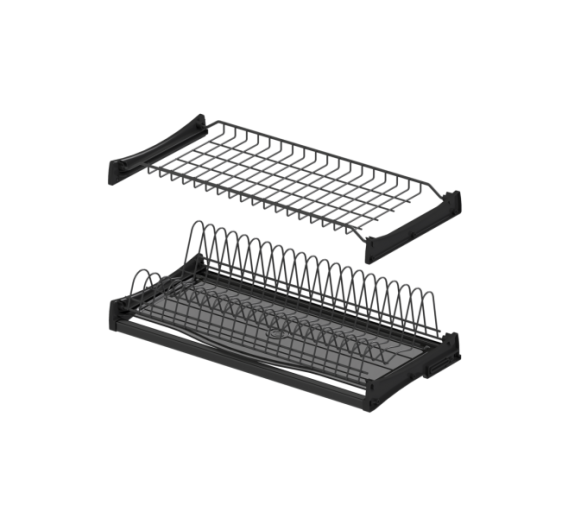 Baldų furnitūra. Virtuvės indų džiovyklos. Džiovykla 2 dalių, su rėmu ir padėklu L-600 560x295 antracitas 