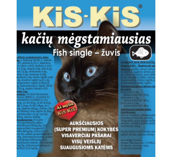 Gyvūnų prekės. Gyvūnėlių priežiūros priemonės. Naminių gyvūnų maistas. Ėdalas katėms KIS-KIS Fish Single 3 kg 