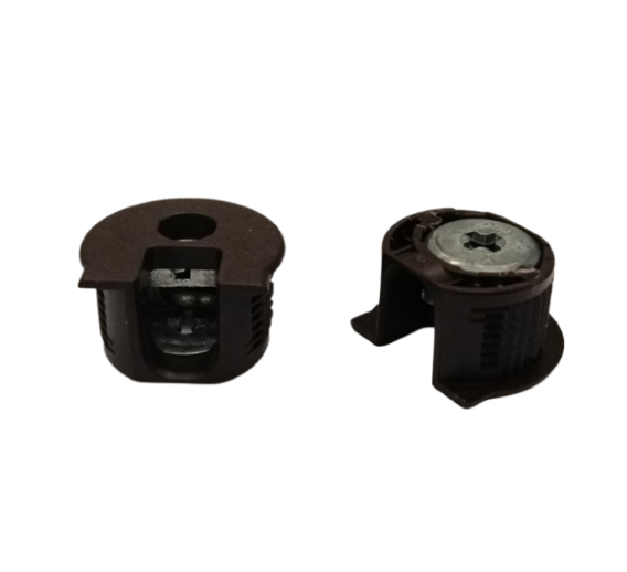 Baldų furnitūra. Baldiniai varžtai. Ekscentrinė sąvarža Raffix 16 mm, ruda 