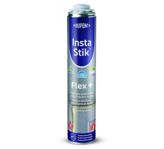 Vidaus apdailos prekės. Hermetikai, montavimo putos, sandarinimo juostos. Sandarinimo, montavimo putos. Elastingos putos Tyvek Dupont Insta Stik Flex, 750 ml. 