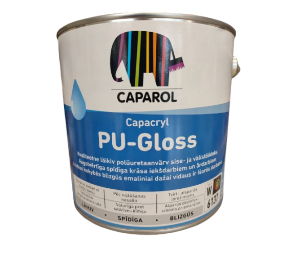 Dažai. Dažai, dažymo įrankiai, dažymo juostos. Emaliniai dažai. Emalė Capacryl PU Gloss blizgi 2,4l balta 
