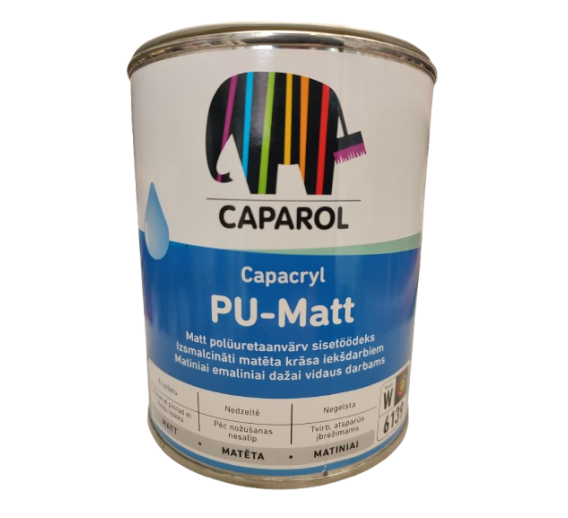 Dažai. Dažai, dažymo įrankiai, dažymo juostos. Emaliniai dažai. Emalė Capacryl PU Matt XW 0,75l balta 