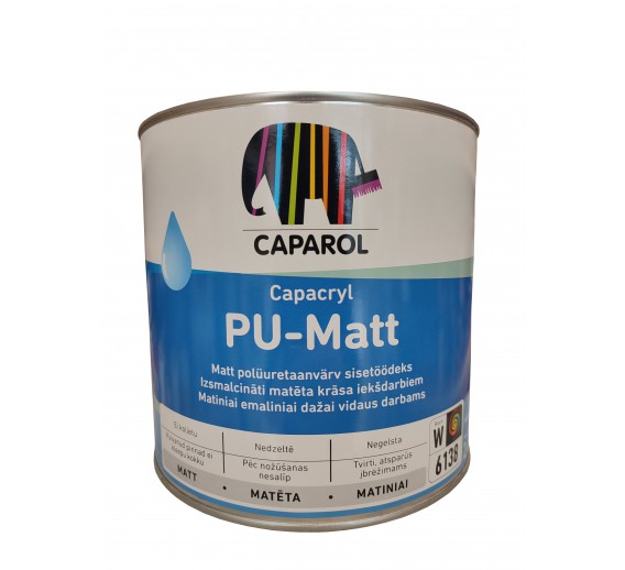 Dažai. Dažai, dažymo įrankiai, dažymo juostos. Emaliniai dažai. Emalė Capacryl PU Matt XW 2,5l balta 