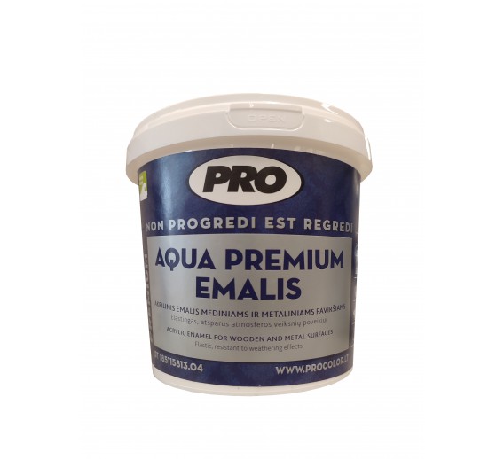 Dažai. Dažai, dažymo įrankiai, dažymo juostos. Emaliniai dažai. Emaliniai dažai PRO AQUA PREMIUM balti matiniai 0.75 l 