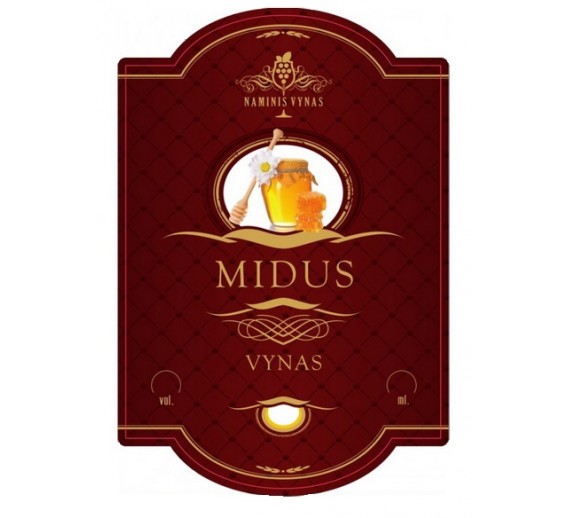Sodo ir daržo prekės. Vyno gamybos įranga, medžiagos vyno gamybai. Etiketė bordo Midus lietuviškas 