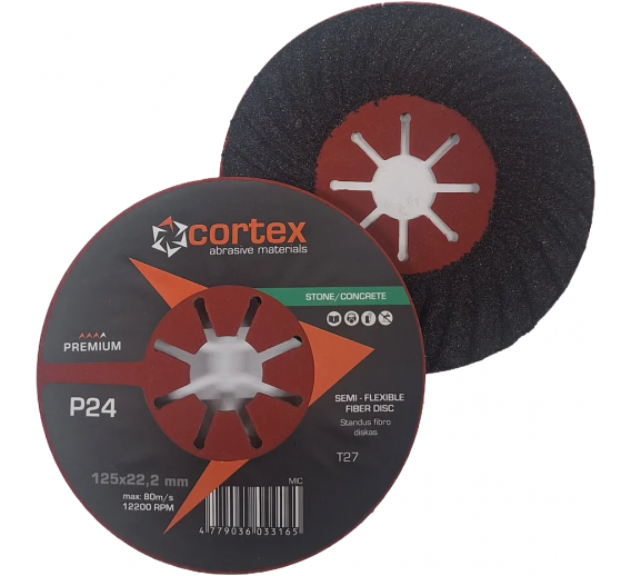 Darbo įrankiai. Įrankių priedai. Šlifavimo medžiagos. Fibro šlifavimo diskai. Fibro diskas Cortex Premium d125x22, P24 