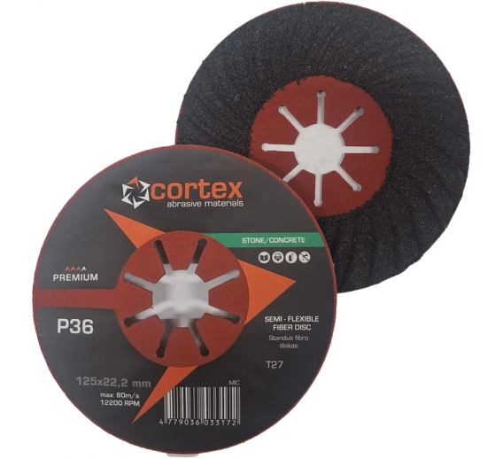 Darbo įrankiai. Įrankių priedai. Šlifavimo medžiagos. Fibro šlifavimo diskai. Fibro diskas Cortex Premium d125x22, P36 
