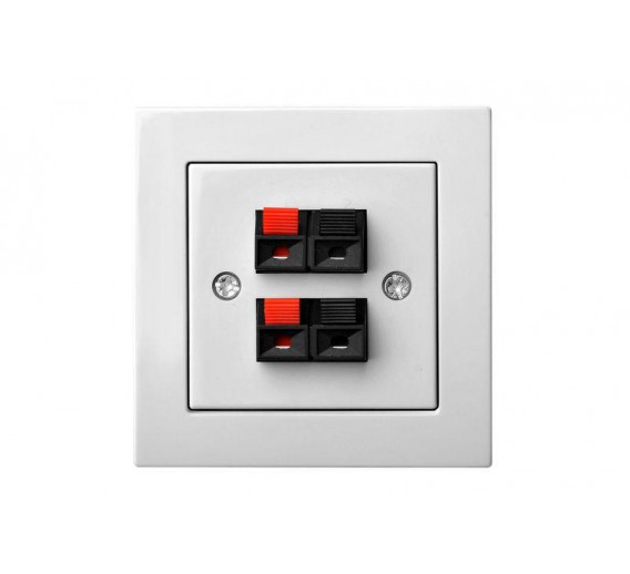 Elektros prekės. Instaliacija - kištukiniai lizdai, jungikliai ir kt.. Liregus jungikliai, kištukiniai lizdai ir kt.. Liregus EPSILON serija baltos spalvos. Garsiakalbio lizdas keturių gnybtų be rėmelio EPSILON 
