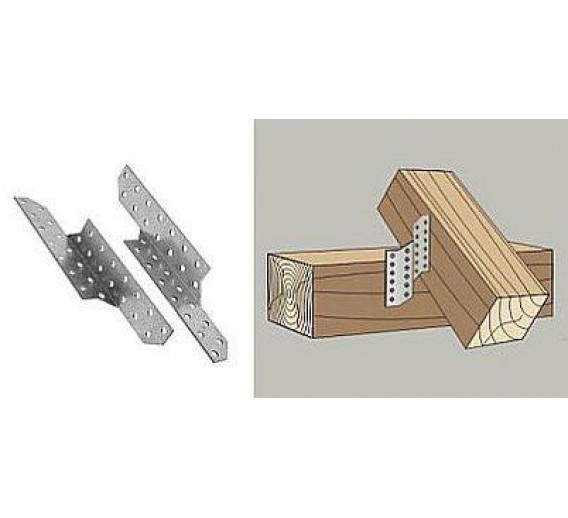 Tvirtinimo detalės. Metaliniai kampai, balkių atramos, gegnių sujungimai. Gegnių sujungimai. Gegnių sujungimas 250 mm kairinis 