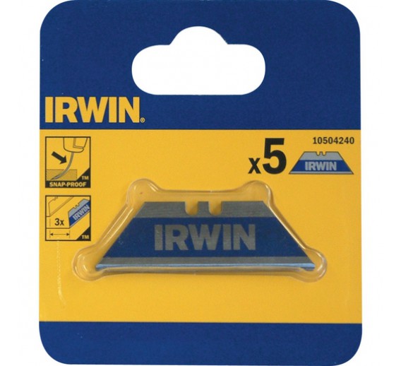 Darbo įrankiai. Mechaniniai įrankiai. Peiliai ir geležtės. Atsarginės geležtės peiliams. Geležtė peiliui trapecinė Irwin Bi-Metal, 5 vnt. 