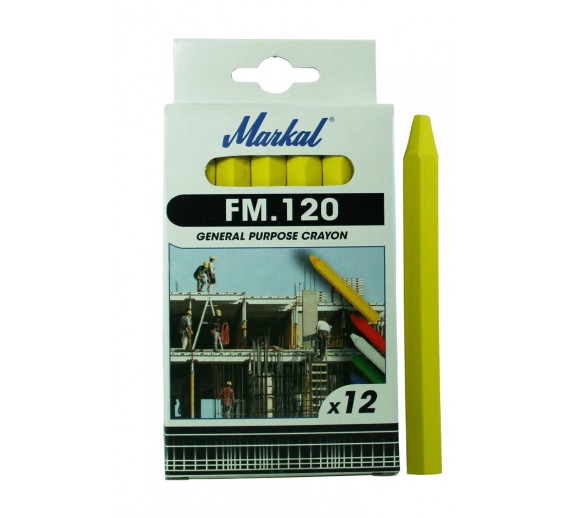 Darbo įrankiai. Mechaniniai įrankiai. Žymėjimo įrankiai - pieštukai, žymekliai, markeriai. Kalkiniai žymekliai ir kreidos. Geltona kreidelė Markal FM.120 