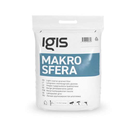 Dažai. Glaistas, gruntas, klijai, skiedikliai. Glaistai. Statybinis glaistas. Glaistas IGIS MAKROSFERA 17l, maišuose 