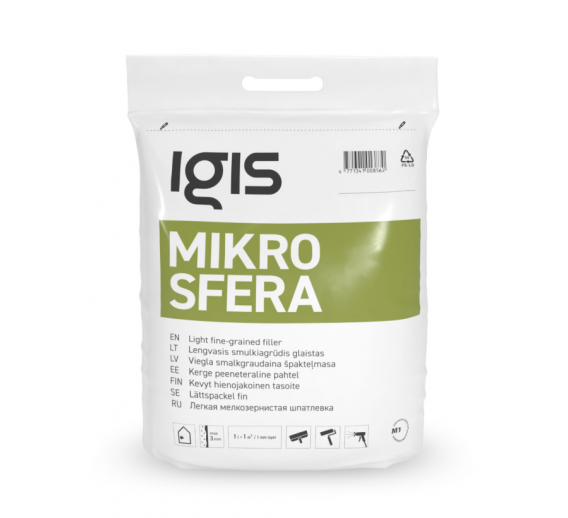 Dažai. Glaistas, gruntas, klijai, skiedikliai. Glaistai. Statybinis glaistas. Glaistas IGIS MIKROSFERA 17l, maišuose 