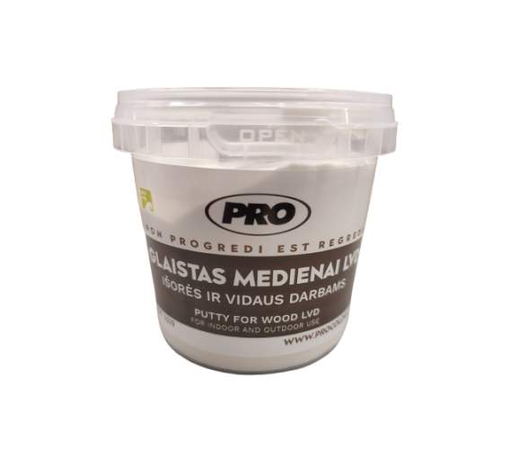 Dažai. Glaistas, gruntas, klijai, skiedikliai. Glaistai. Glaistas medienai, parketo glaistas. Glaistas medžiui LVD PRO, baltos sp., 0,5 kg 