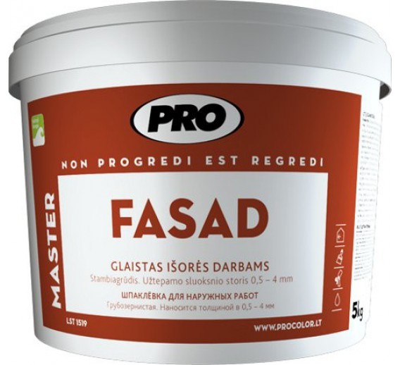 Dažai. Glaistas, gruntas, klijai, skiedikliai. Glaistai. Glaistas fasadams. Glaistas PRO.FASAD 5 kg  