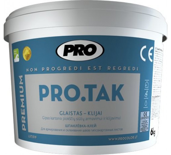 Dažai. Glaistas, gruntas, klijai, skiedikliai. Glaistai. Specialios paskirties glaistas. Glaistas PRO.TAK gipso kartono plokščių siūlėms 15 kg 