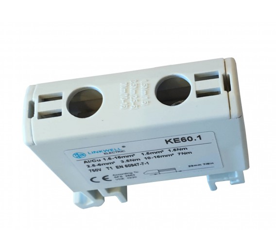 Elektros prekės. Laidai ir kabeliai. Kabelių priedai, jungtys. Gnybtai, įvairios laidų ir kabelių jungtys. Gnybtas 1x1.5-16mm2 KE60.1, pilkas 