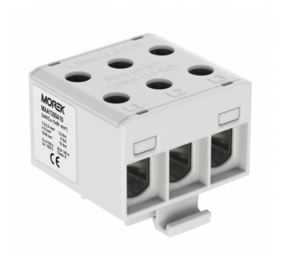 Elektros prekės. Laidai ir kabeliai. Kabelių priedai, jungtys. Gnybtai, įvairios laidų ir kabelių jungtys. Gnybtas 3x2,5-50mm2 KE71.1, pilkas 