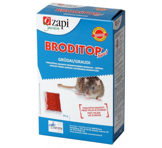 Sodo ir daržo prekės. Priemonės prieš kenkėjus. Priemonės prieš žiurkes, peles ir kurmius. Graužikų nuodai BRODITOP NEXT grūdai, 150 g. Sodo ir daržo prekės. Priemonės prieš kenkėjus. Priemonės prieš žiurkes, peles ir kurmius. Graužikų nuodai BRODITOP NEXT grūdai, 150 g.