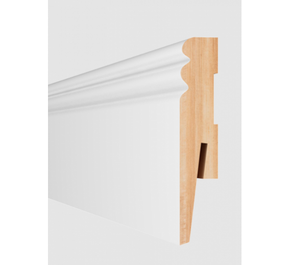 Vidaus apdailos prekės. Apdailos, sujungimo profiliai. Grindjuostės. Medinės ir MPP grindjuostės. Grindjuostė MDF 80/MP0802 balta 