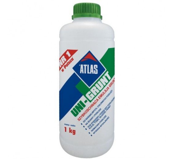Dažai. Glaistas, gruntas, klijai, skiedikliai. Gruntai. Gruntas betonui, plokštėms. Gruntas ATLAS UNI-GRUNT 1 kg 