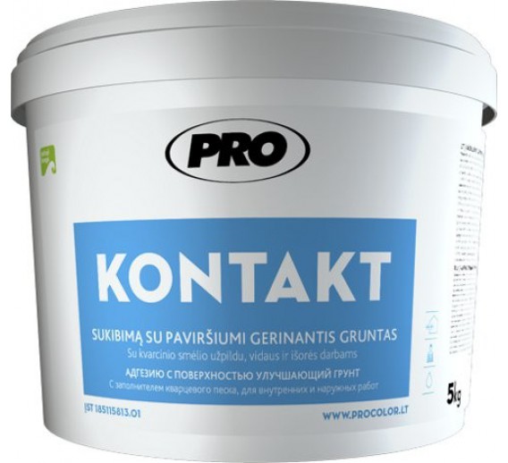 Dažai. Glaistas, gruntas, klijai, skiedikliai. Gruntai. Gruntas betonui, plokštėms. Gruntas PRO Kontakt 5 kg 