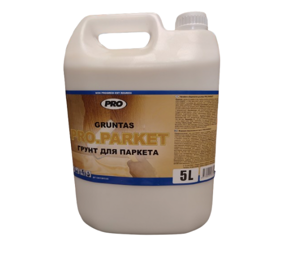 Dažai. Medienos apsaugos ir dekoravimo priemonės. Lakas. Gruntas PRO.PARKET, 5l 