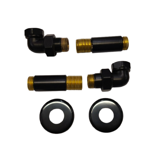 Santechnikos prekės. Vonios įranga. Rankšluosčių džiovintuvai-gyvatukai. Gyvatukai, kopėtėlės. Gyvatuko pajungimo komplektas juodas 