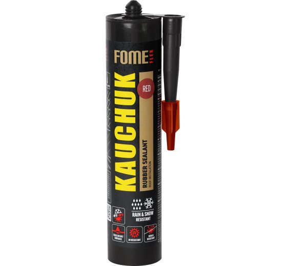 Vidaus apdailos prekės. Hermetikai, montavimo putos, sandarinimo juostos. Kiti hermetikai. Hermetikas kaučiukinis raudonas, Kauchuk Fome Flex 300 ml 