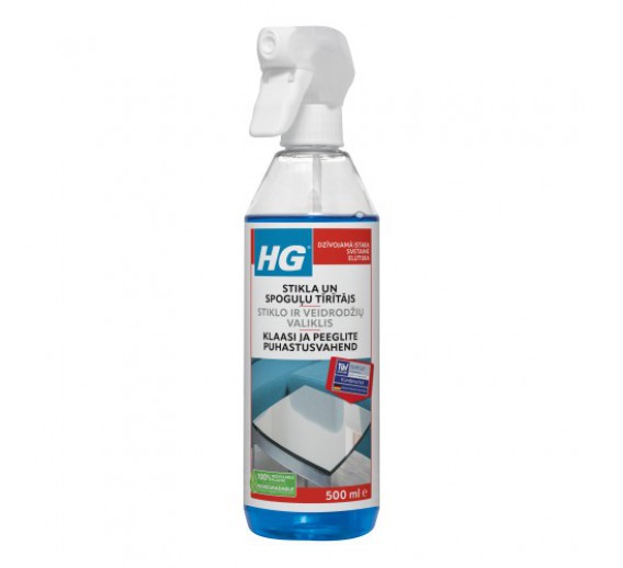Švaros prekės. Buitinė chemija, valikliai. HG stiklo ir veidrodžio valiklis 500 ml