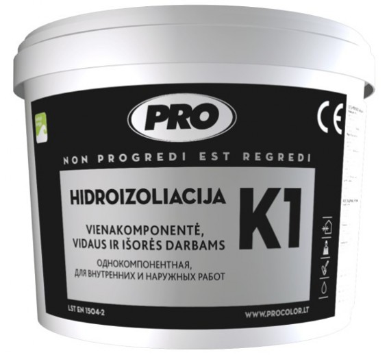 Statybinės medžiagos. Hidroizoliacinės medžiagos. Hidroizoliacinės mastikos ir mišiniai. Hidroizoliacija PRO K1 1 kg 