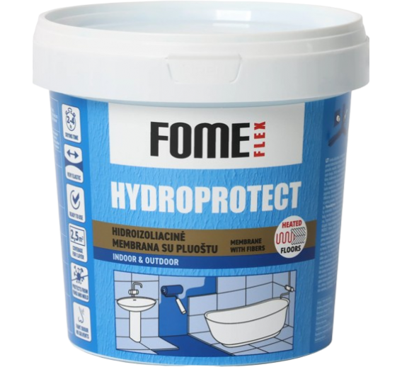 Statybinės medžiagos. Hidroizoliacinės medžiagos. Hidroizoliacinės mastikos ir mišiniai. Hidroizoliacija su pluoštu FOME FLEX Hydroprotect 1.5kg 