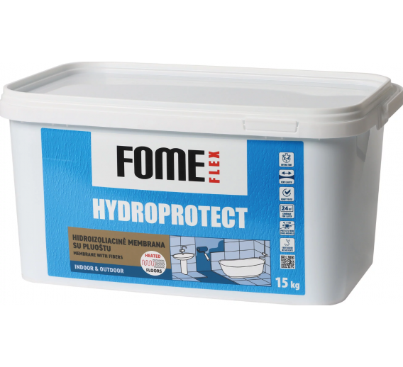 Statybinės medžiagos. Hidroizoliacinės medžiagos. Hidroizoliacinės mastikos ir mišiniai. Hidroizoliacija su pluoštu FOME FLEX Hydroprotect 15kg 