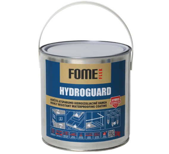 Statybinės medžiagos. Hidroizoliacinės medžiagos. Hidroizoliacinės mastikos ir mišiniai. Hidroizoliacinė danga Fome Flex HYDROGUARD SMP 3kg