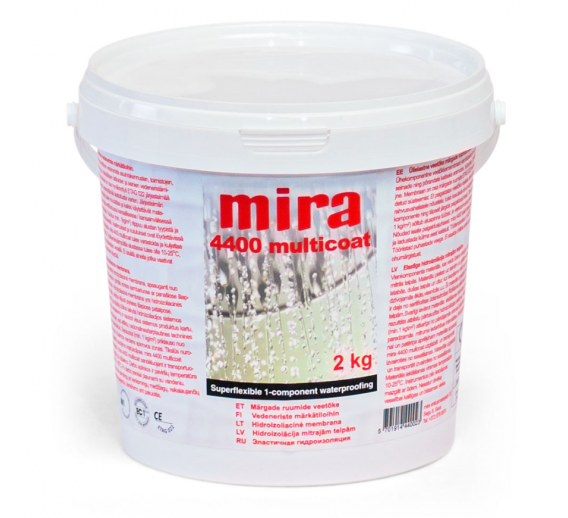 Statybinės medžiagos. Hidroizoliacinės medžiagos. Hidroizoliacinės mastikos ir mišiniai. Hidroizoliacinė mastika Mira 4400 2kg