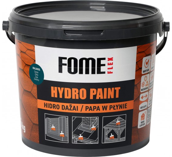 Statybinės medžiagos. Hidroizoliacinės medžiagos. Hidroizoliacinės mastikos ir mišiniai. Hidroizoliaciniai dažai Fome Flex Hydro Paint RAL6005 6kg
