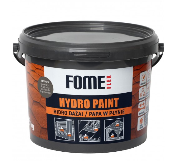Statybinės medžiagos. Hidroizoliacinės medžiagos. Hidroizoliacinės mastikos ir mišiniai. Hidroizoliaciniai dažai Fome Flex Hydro Paint RAL8019 3kg