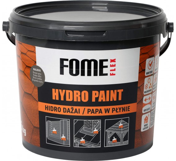Statybinės medžiagos. Hidroizoliacinės medžiagos. Hidroizoliacinės mastikos ir mišiniai. Hidroizoliaciniai dažai Fome Flex Hydro Paint RAL8019 6kg
