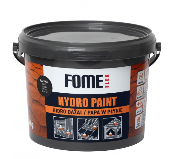 Statybinės medžiagos. Hidroizoliacinės medžiagos. Hidroizoliacinės mastikos ir mišiniai. Hidroizoliaciniai dažai Fome Flex Hydro Paint RAL9005 3kg