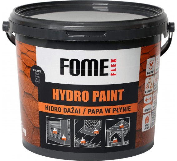 Statybinės medžiagos. Hidroizoliacinės medžiagos. Hidroizoliacinės mastikos ir mišiniai. Hidroizoliaciniai dažai Fome Flex Hydro Paint RAL9005 6kg