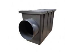 Statybinės medžiagos. Stogo dangos. Lietaus nuvedimo sistemos. Plastikiniai lietvamzdžiai. Horizontalus lietaus surinkimo trapas pilkas