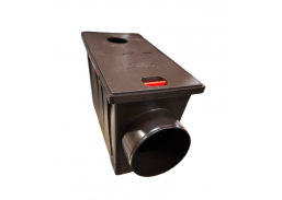 Statybinės medžiagos. Stogo dangos. Lietaus nuvedimo sistemos. Plastikiniai lietvamzdžiai. Horizontalus lietaus surinkimo trapas rudas