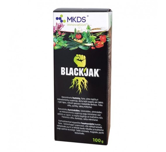 Sodo ir daržo prekės. Augalų apsaugos priemonės. Kitos augalų apsaugos priemonės. Huminės rūgštys Black Jak pagalba augalų šaknims 100 ml