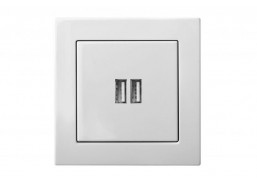 Elektros prekės. Instaliacija - kištukiniai lizdai, jungikliai ir kt.. Liregus jungikliai, kištukiniai lizdai ir kt.. Liregus EPSILON serija baltos spalvos. Įleistinis USB- kroviklis, dvivietis, be rėmelio, EPSILON 
